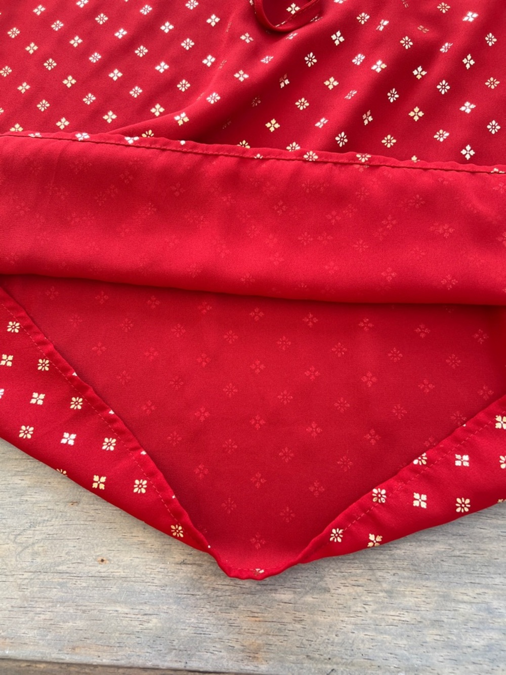 Time and Tru Red Tie-Neck Long-Sleeve Blouse with Gold Dot Print - Picture 8 of 13